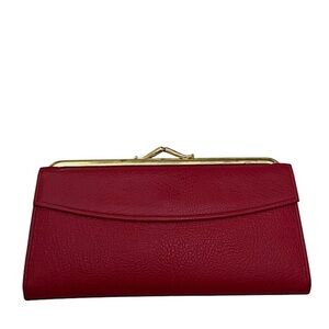BARONET - RED LEATHER GOLD HARDWARE KISSLOCK LONG WALLET